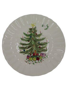 Blue Ridge Hand Painted Christmas Tree With Mistletoe 10.25in Ceramic Plate VTG